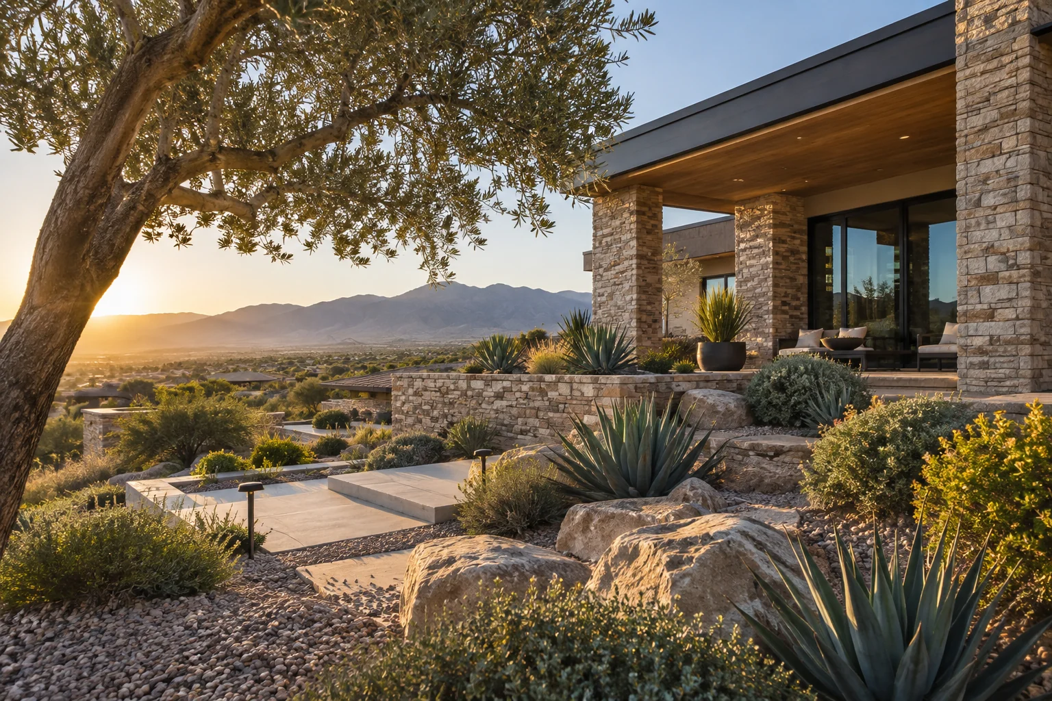 Illustrative stone accented home with a shaded porch for Ace Pest Control’s pest control in Summerlin South