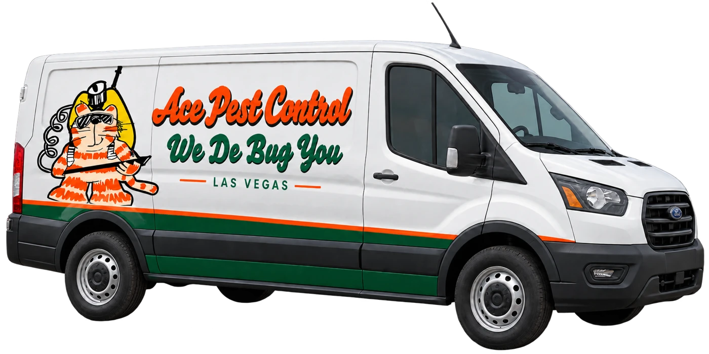 Illustrative Ace Pest Control van with orange and green branding for Las Vegas pest control